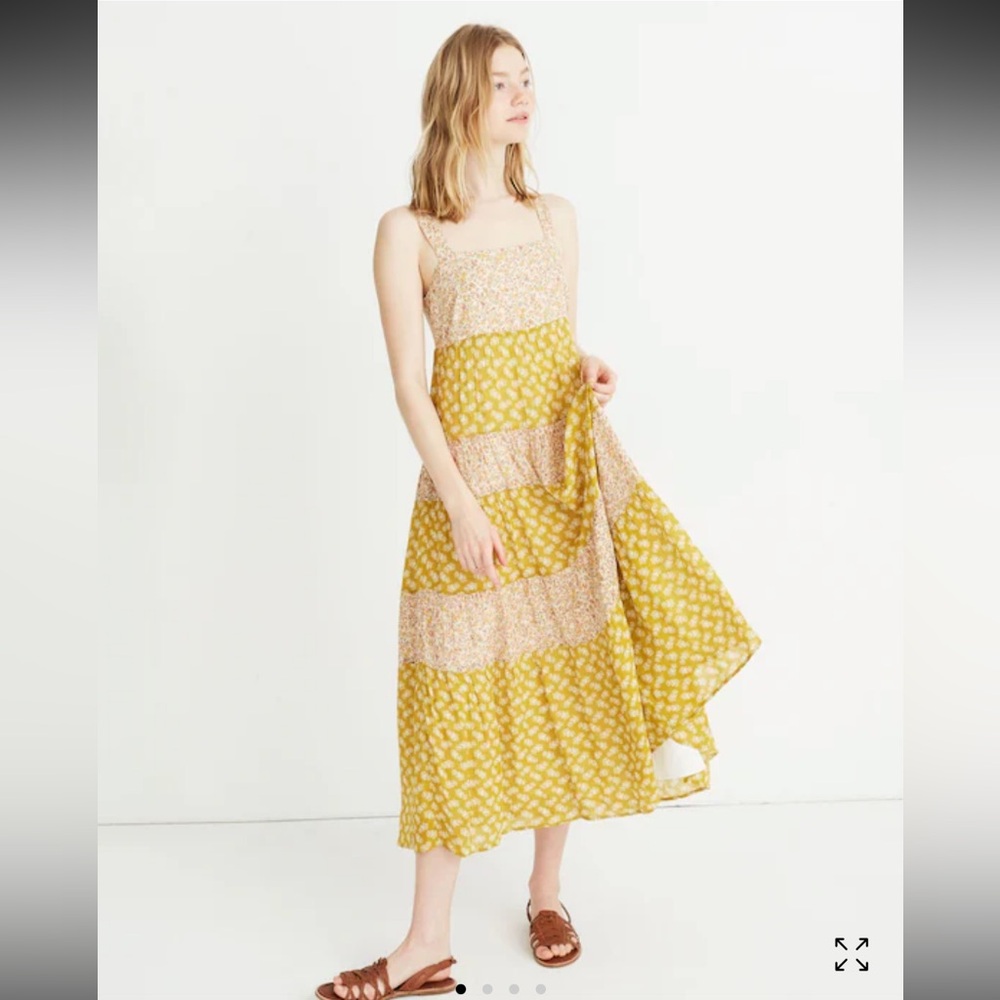 Sz M EUC madewell Print-Mix Tiered Midi Dress in Jaipur Floral